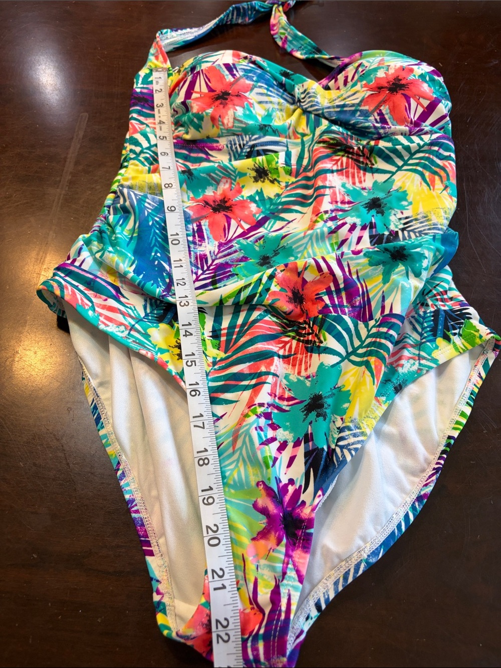 Catalina Tropical Floral Halter One-Piece Swimsuit - Teal, Pink, Yellow - Picture 7 of 7